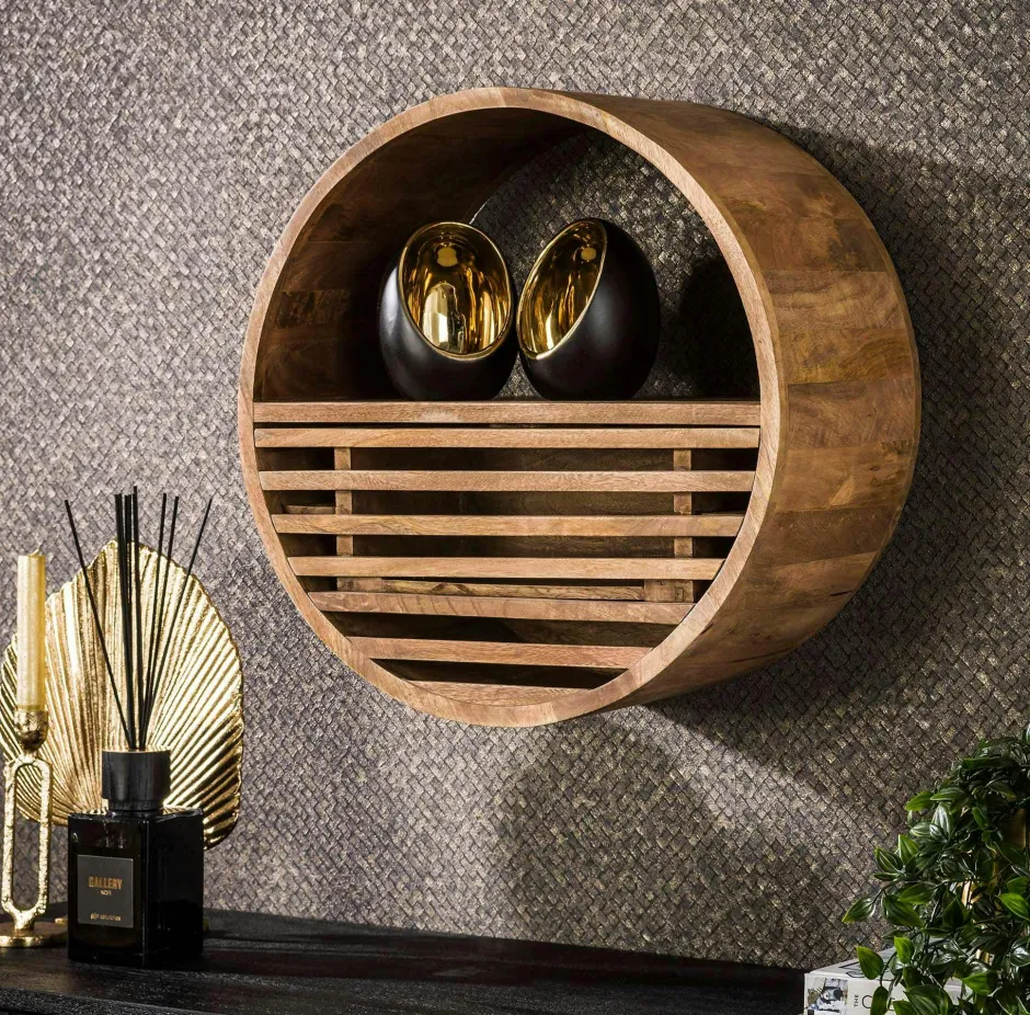 DELHI Meubles De Salon·Etagères Murales|Meubles De Rangement·Etagères Murales|Etagère murale ronde 1 tiroir bois de manguier ø 30 cm