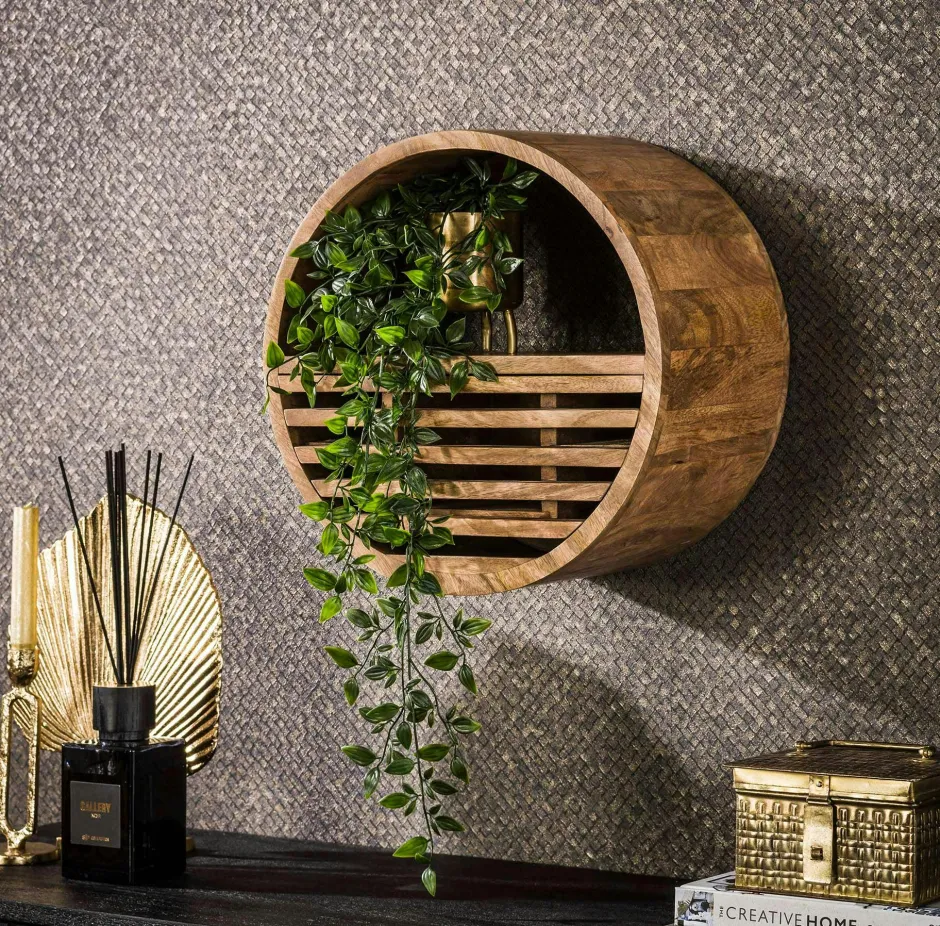 DELHI Meubles De Salon·Etagères Murales|Meubles De Rangement·Etagères Murales|Etagère murale ronde 1 tiroir bois de manguier ø 30 cm