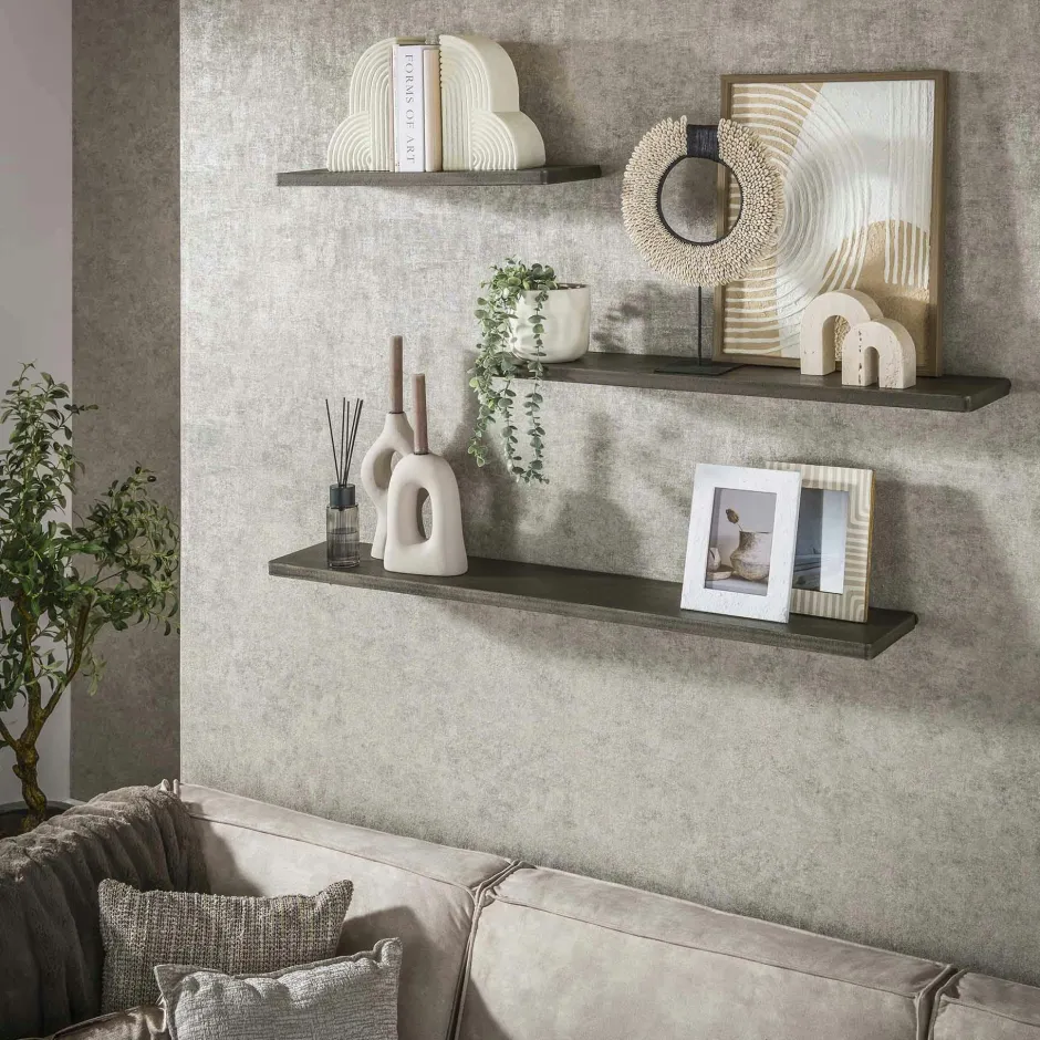 TALLINN Meubles De Salon·Etagères Murales|Meubles De Rangement·Etagères Murales|Etagère murale verticale en bambou 3 plateaux avec joues 102 cm