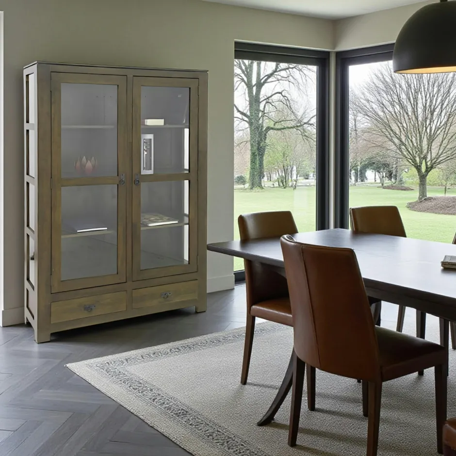 Helena Vaisseliers Contemporains|Vaisseliers Contemporains|Etagère vitrée hévéa 120cm