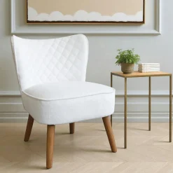 IENA Fauteuils En Tissu|Fauteuil blanc tissu chenille - pieds bois, motif croisé
