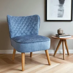 IENA Fauteuils En Tissu|Fauteuil blanc tissu chenille - pieds bois, motif croisé