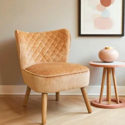 IENA Fauteuils En Tissu|Fauteuil blanc tissu chenille - pieds bois, motif croisé