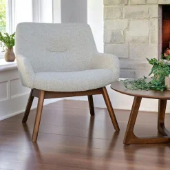 BERLIN Fauteuils En Tissu|Fauteuil bleu foncé avec structure en bois de noyer