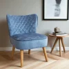 IENA Fauteuils En Tissu|Fauteuil bleu tissu chenille - pieds bois, motif croisé