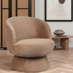 IENA Fauteuils En Tissu|Fauteuil camel pivotant - tissu chenille, style rétro