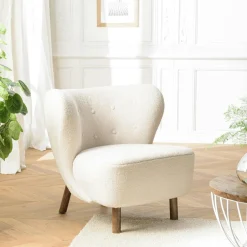 TIM Fauteuils En Tissu|Chaises Bouclettes|Fauteuil capitonné tissu bouclette blanc