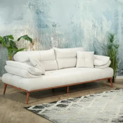 Univers Déco·Design Contemporain|Fauteuils En Tissu|Fauteuil chauffeuse tissu capitonné beige avec coussin