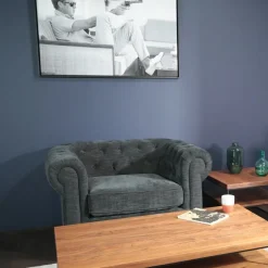 YORK Fauteuils En Tissu|Fauteuil chesterfield en tissu anthracite chiné