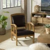 Fauteuils En Cuir|Fauteuil colonial teck assise cuir brun DIKA