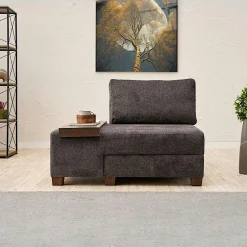 BUZON Fauteuils En Tissu|Fauteuils Convertibles|Fauteuil convertible anthracite lin, plateau gauche