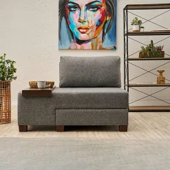 BUZON Fauteuils Convertibles|Fauteuils En Tissu|Fauteuil convertible anthracite chenille, plateau gauche