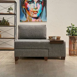 BUZON Fauteuils Convertibles|Fauteuils En Tissu|Fauteuil convertible anthracite chenille, plateau gauche