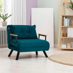 MODI Fauteuils En Tissu|Fauteuils Convertibles|Fauteuil convertible bleu canard - coussin assorti