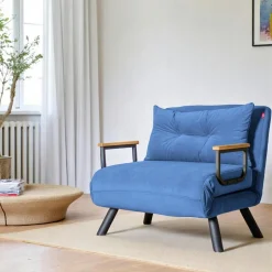 MODI Fauteuils En Tissu|Fauteuils Convertibles|Fauteuil convertible bleu canard - coussin assorti
