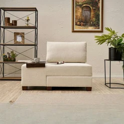 BUZON Fauteuils En Tissu|Fauteuils Convertibles|Fauteuil convertible écru chenille, plateau gauche