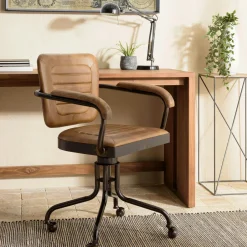 TIM Meubles De Bureau·Fauteuils De Bureau|Fauteuil de bureau à roulettes cuir havane et bois
