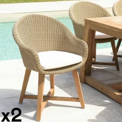 MANY Chaises De Jardin|Fauteuil de jardin arrondi résine tressée beige (lot de 2)