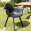 GIJON Chaises De Jardin|Fauteuil de jardin arrondi noir avec accoudoirs (lot de 6)
