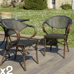 GIJON Chaises De Jardin|Fauteuil de jardin bistrot acier et textilène marron (lot de 2)