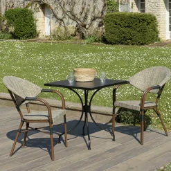 GIJON Chaises De Jardin|Fauteuil de jardin bistrot acier et textilène marron (lot de 2)