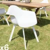 GIJON Chaises De Jardin|Fauteuil de jardin blanc à dossier rond avec accoudoirs (lot de 6)