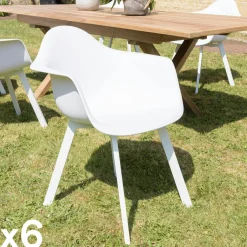 GIJON Chaises De Jardin|Fauteuil de jardin blanc à dossier rond avec accoudoirs (lot de 6)
