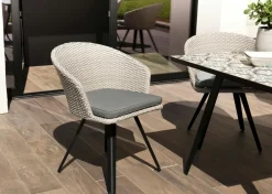 OUTDOOR DETROIT Chaises De Jardin|Fauteuil de jardin en résine tressée couleur grise coussin gris DETROIT