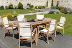 SUMMER Chaises De Jardin|Fauteuil de jardin en teck et textilène couleur ivoire (lot de 2)