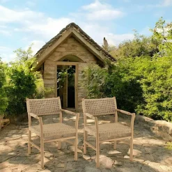 SUMMER Chaises De Jardin|Fauteuil de jardin en teck tressage couleur naturelle (lot de 2)