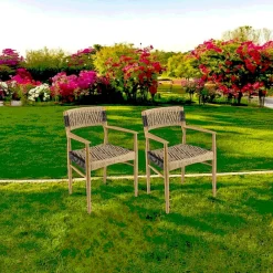 SUMMER Chaises De Jardin|Fauteuil de jardin teck et cordes synthétiques tressées (lot de 2)