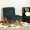 SOHO Fauteuils En Tissu|Fauteuil de salon bois et velours bleu