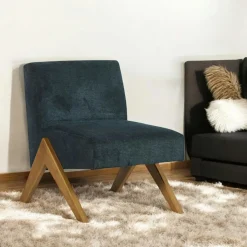 SOHO Fauteuils En Tissu|Fauteuil de salon bois et velours bleu