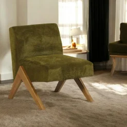 SOHO Fauteuils En Tissu|Fauteuil de salon bois et velours vert