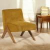 SOHO Fauteuils En Tissu|Fauteuil de salon bois et velours moutarde