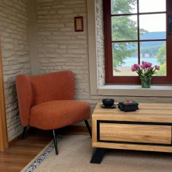 SOHO Fauteuils En Tissu|Fauteuil de salon bois et velours moutarde