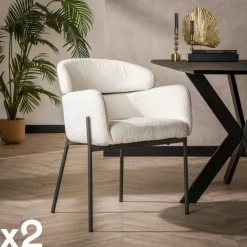 GALWAY Univers Déco·Design Contemporain|Meubles De Cuisine·Chaises|Fauteuil de table beige chaud dossier rond (lot de 2)