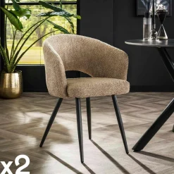 GALWAY Univers Déco·Design Contemporain|Meubles De Cuisine·Chaises|Fauteuil de table beige en bouclette style design (lot de 2)