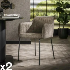 NOVA Chaises Contemporaines|Meubles De Cuisine·Chaises|Fauteuil de table blanc en tissu à larges côtes (lot de 2)