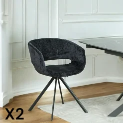 FLORENCE Chaises Velours|Chaises Contemporaines|Fauteuil de table contemporain velours noir (lot de 2)