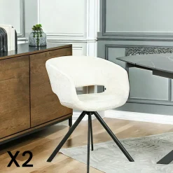 FLORENCE Meubles De Cuisine·Chaises|Chaises Velours|Fauteuil de table contemporain velours ecru (lot de 2)