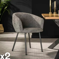 GALWAY Univers Déco·Design Contemporain|Chaises Avec Accoudoirs|Fauteuil de table en bouclette rose (lot de 2)