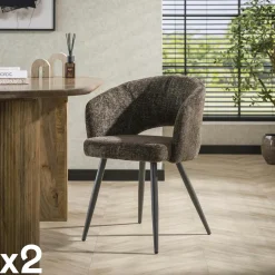 GALWAY Univers Déco·Design Contemporain|Meubles De Cuisine·Chaises|Fauteuil de table en velours tissé chocolat avec dossier ouvert (lot de 2)