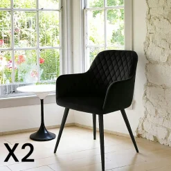 SAVONE Chaises Velours|Chaises Contemporaines|Fauteuil de table en velours noir (lot de 2)