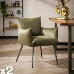Melbourne Chaises Avec Accoudoirs|Chaises Contemporaines|Fauteuil de table en velours gris effet coussin (lot de 2)