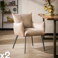 Melbourne Chaises Avec Accoudoirs|Chaises Contemporaines|Fauteuil de table en velours gris effet coussin (lot de 2)