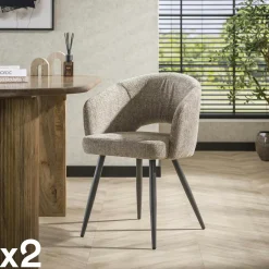 GALWAY Univers Déco·Design Contemporain|Meubles De Cuisine·Chaises|Fauteuil de table en velours tissé sable avec dossier ouvert (lot de 2)