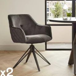 Melbourne Meubles De Cuisine·Chaises|Chaises Avec Accoudoirs|Fauteuil de table en velours rose pivotant (lot de 2)