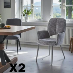 LIGURIE Meubles De Cuisine·Chaises|Chaises Contemporaines|Fauteuil de table gris à dossier ouvert (lot de 2)