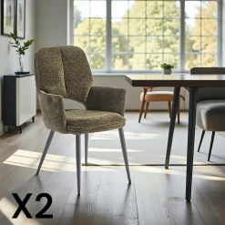 LIGURIE Chaises Contemporaines|Meubles De Cuisine·Chaises|Fauteuil de table gris foncé à dossier ouvert (lot de 2)